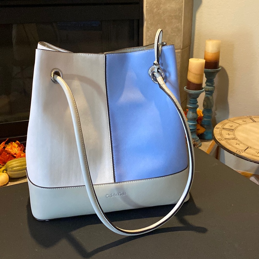 Calvin Klein Blue and White Tote Bag
